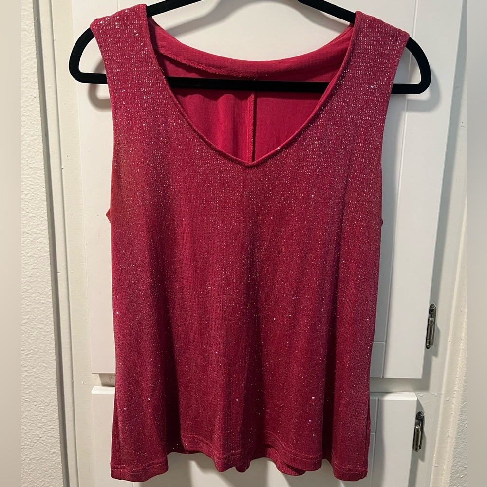 Pink & glittery blouse. Jazz up jeans or wear with slacks and a blazer!
